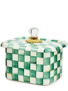 NEW! Mackenzie-Childs Emerald Check Recipe Box w/Recipe Cards